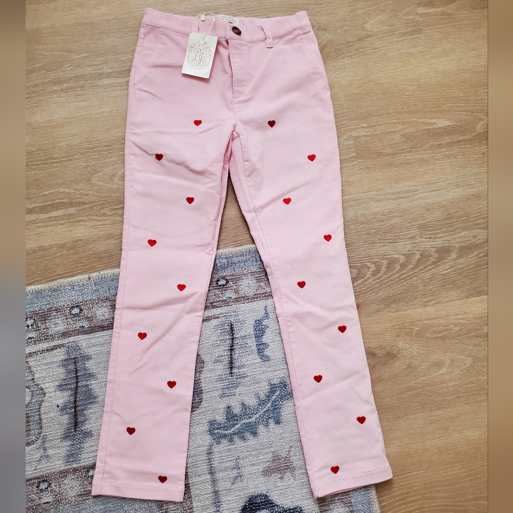 The Beaufort Bonnet Company Pep Club Pink Corduroy Embroidered Heart Pants sz10
